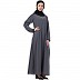 A-line abaya with piping at sleeves-Grey-black